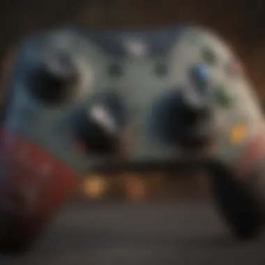 Customized Xbox Controller Reflecting Game Themes Close-up of a customized Xbox controller reflecting Apex Legends themes