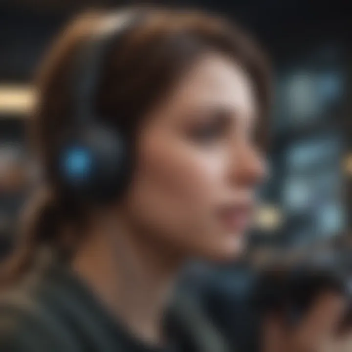 A close-up shot of a user experiencing immersive gameplay with a Backbone device, showcasing the user interface.