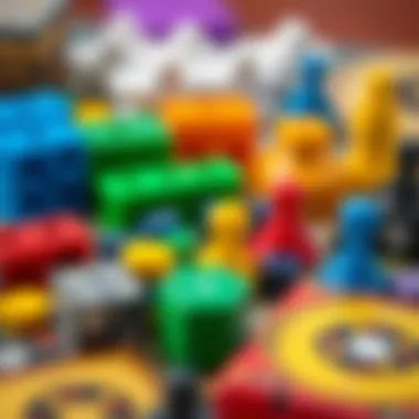 Modern Board Game Components Colorful components of modern board games displayed together.