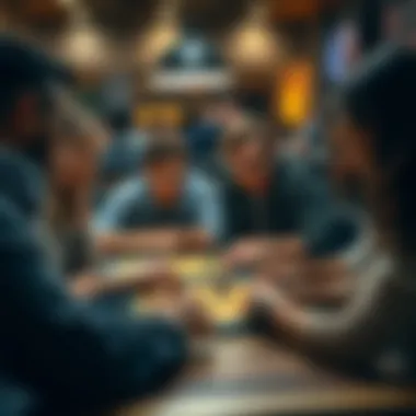 Strategic Gameplay Among Friends Group of adults engaged in a strategic board game, showcasing intense gameplay.