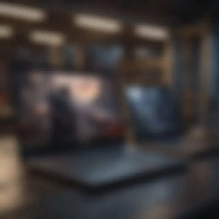An array of gaming laptops lined up for comparison