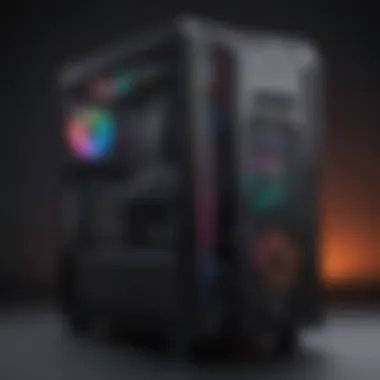 Minimalist black gaming computer case with RGB lighting