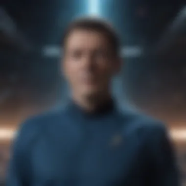 Blue shirt displayed against a backdrop of celestial bodies