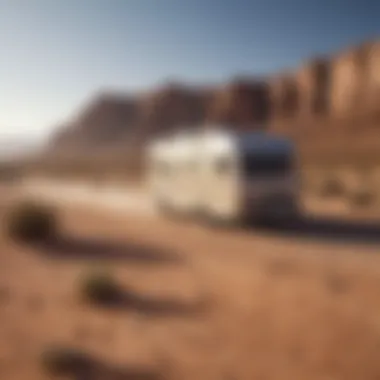 A pixelated RV speeding through the desert