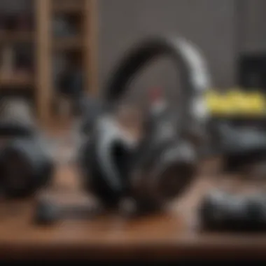 Variety of Affordable Gaming Headphones A selection of budget-friendly gaming headphones arranged on a table, showcasing different styles.
