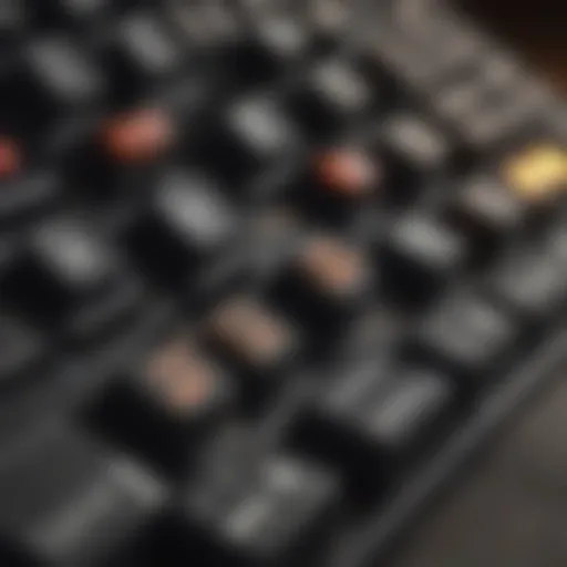 A close-up view of a mechanical keyboard showcasing different key switches.