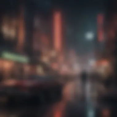 Urban Intrigue and Vampire Politics Cityscape with looming vampire presence