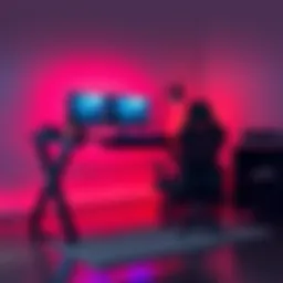 Sleek gaming desk with RGB lighting