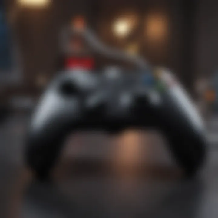 Gaming setup with wired Xbox PC controller in action