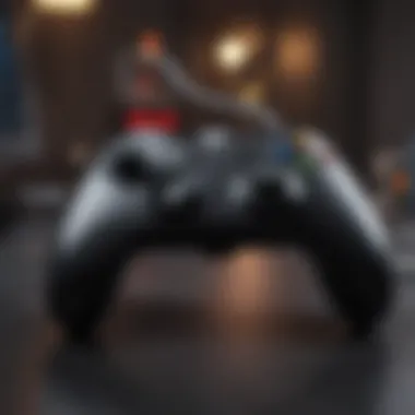 Wired Xbox PC Controller in a Gaming Setup Gaming setup with wired Xbox PC controller in action