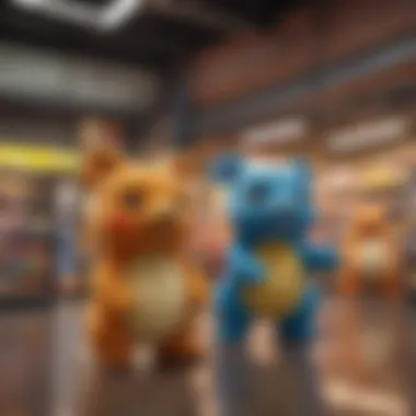 A vibrant display of Pokémon-themed bears ready for customization in a retail store.