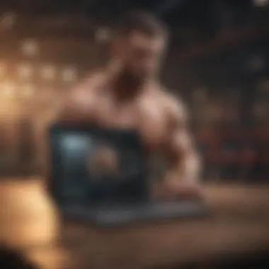 Professional wrestler showcasing their website on a laptop