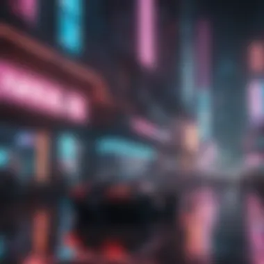 A cyberpunk cityscape buzzing with neon lights and futuristic technology