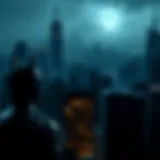 The Enigmatic Skyline of Gotham Gotham City skyline shrouded in darkness