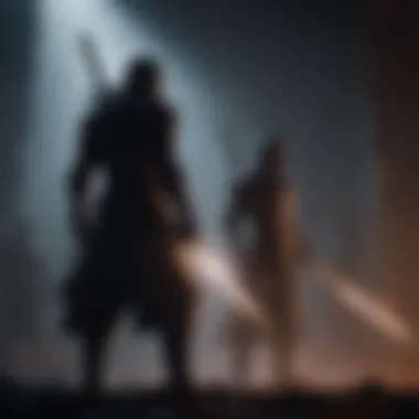 Mysterious swordsmen silhouette