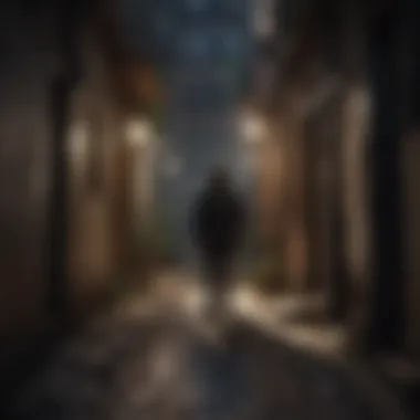 Shadows of Deception: Intriguing Urban Setting Mysterious figure in a dimly lit alleyway