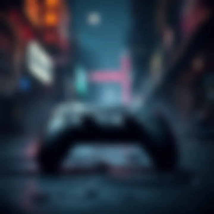 Gaming and the Exploration of Sin A video game controller placed on a background of dark urban aesthetics.