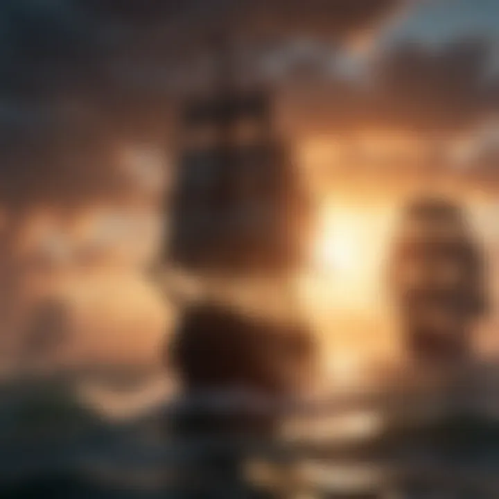 Epic Naval Battle under a Dramatic Sunset Sky