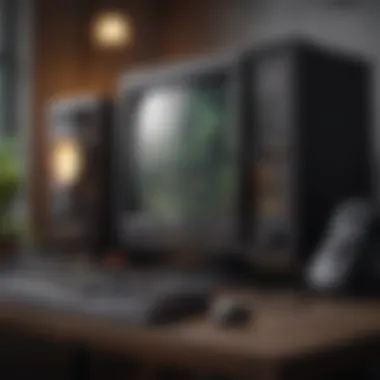 A visually striking representation of the evolution of PC gaming with historical gaming consoles and modern PCs.