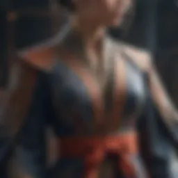 A character showcasing a beautifully designed robe inspired by Eastern cultures