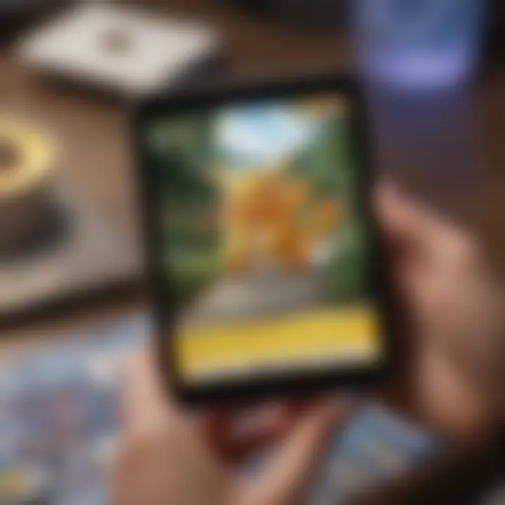 Collector using interactive tool to assess Pokemon card value