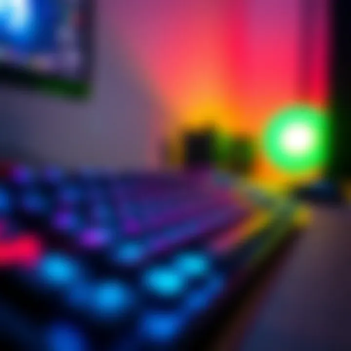 Customizable RGB Lighting on Logitech Gaming Keyboard A Logitech gaming keyboard featuring customizable RGB lighting