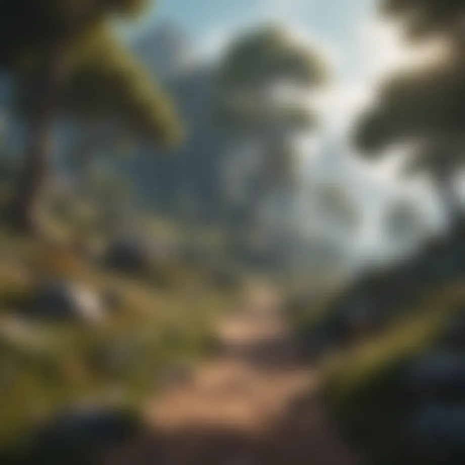 A vibrant screenshot of a fantasy-themed online game showcasing a detailed landscape