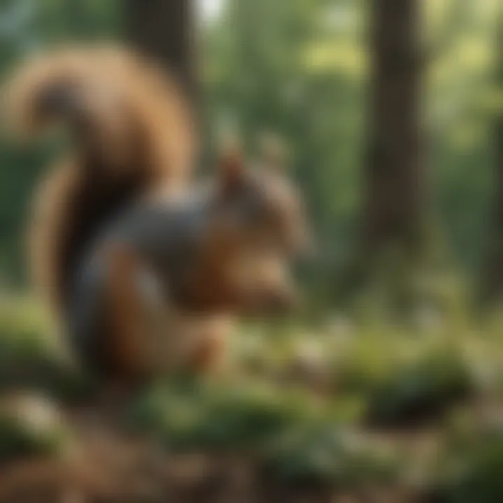 Squirrel gathering fresh greens for a meal