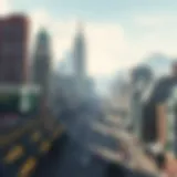 An expansive open-world environment depicting vibrant cityscapes