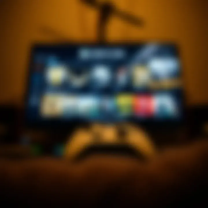 Accessing Free Games on Xbox One An Xbox One console connected to a digital storefront displaying free games