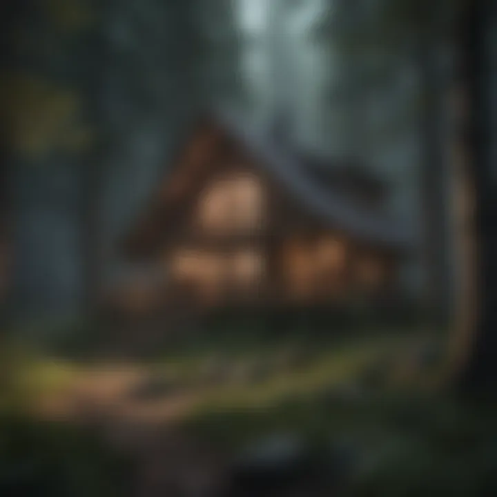 Artistic representation of a cozy cabin in the woods