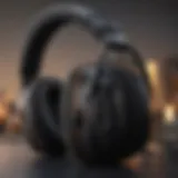 A close-up of high-quality gaming headphones showcasing their padded ear cups and adjustable headband.