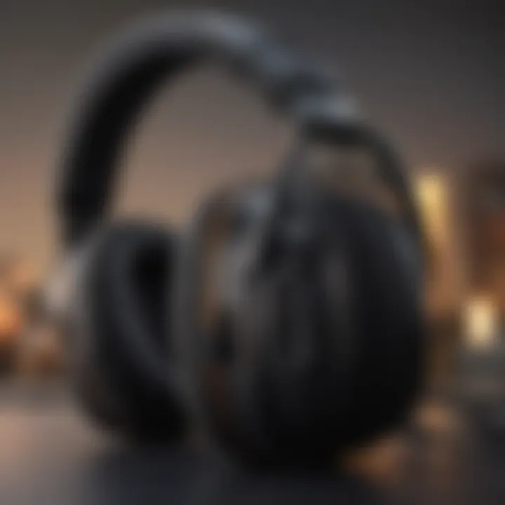 A close-up of high-quality gaming headphones showcasing their padded ear cups and adjustable headband.