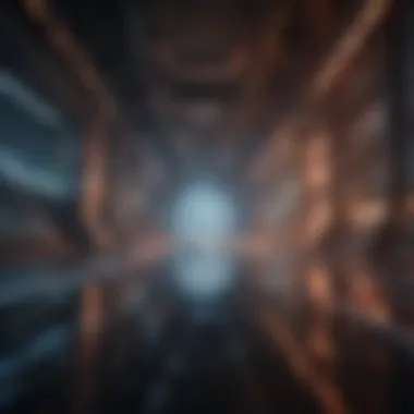 Abstract visualization of a time-traveling adventure with futuristic elements and dynamic motion