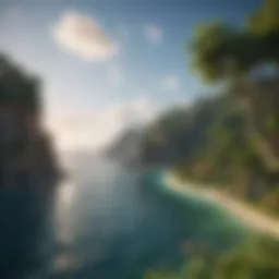 A serene island landscape in Minecraft showcasing lush vegetation and tranquil waters