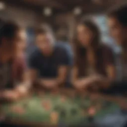 A vibrant scene of friends engaging in an online multiplayer game.