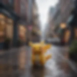 A vibrant scene from Pokemon GO showcasing a player interacting with a virtual Pokemon in a real-world setting.
