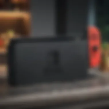 Design Overview of Pre-Owned Nintendo Switch A close-up view of a pre-owned Nintendo Switch console showcasing its design and condition.
