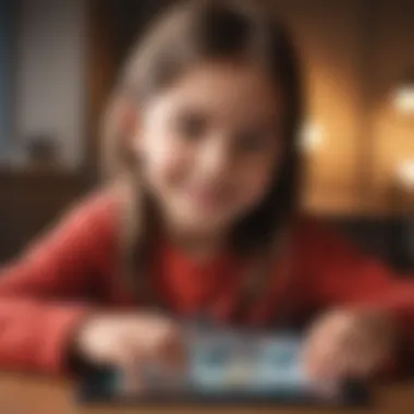 Interactive Learning Through Digital Puzzles A child smiling while solving a digital puzzle on a tablet