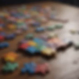 Colorful puzzle pieces scattered on a table