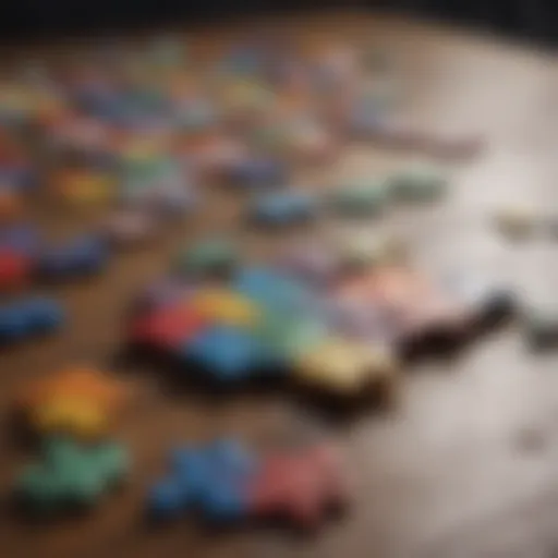 Colorful puzzle pieces scattered on a table