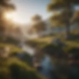 A serene landscape from a relaxing video game, featuring calming visuals.