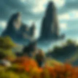 A richly detailed fantasy landscape illustrating an RPG quest setting.