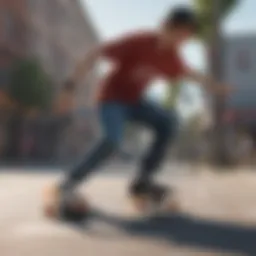 Dynamic skateboarding scene inspired by anime aesthetics
