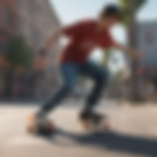 Dynamic skateboarding scene inspired by anime aesthetics