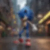 Sonic the Hedgehog in a futuristic cityscape