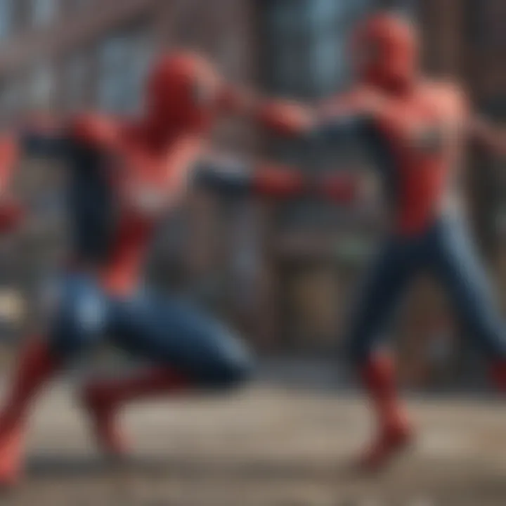 Screen capture of gameplay mechanics highlighting combat features in a Spider-Man title.