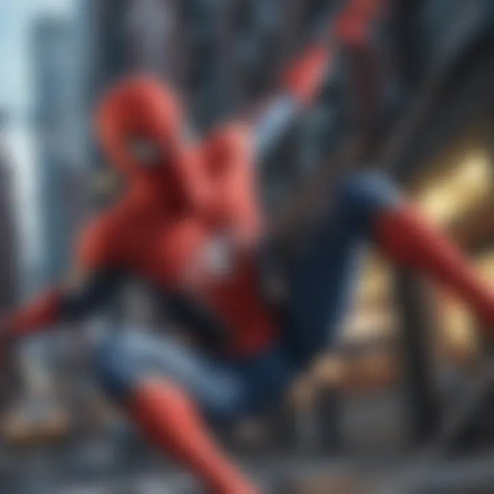 Dynamic scene from a Spider-Man game on Chromebook showcasing web-slinging action.