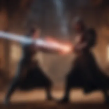 Dynamic Lightsaber Duel An intricate scene depicting a lightsaber duel