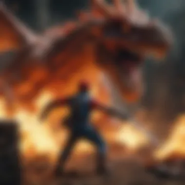 Super Mario engaging in a thrilling boss battle with fiery dragon